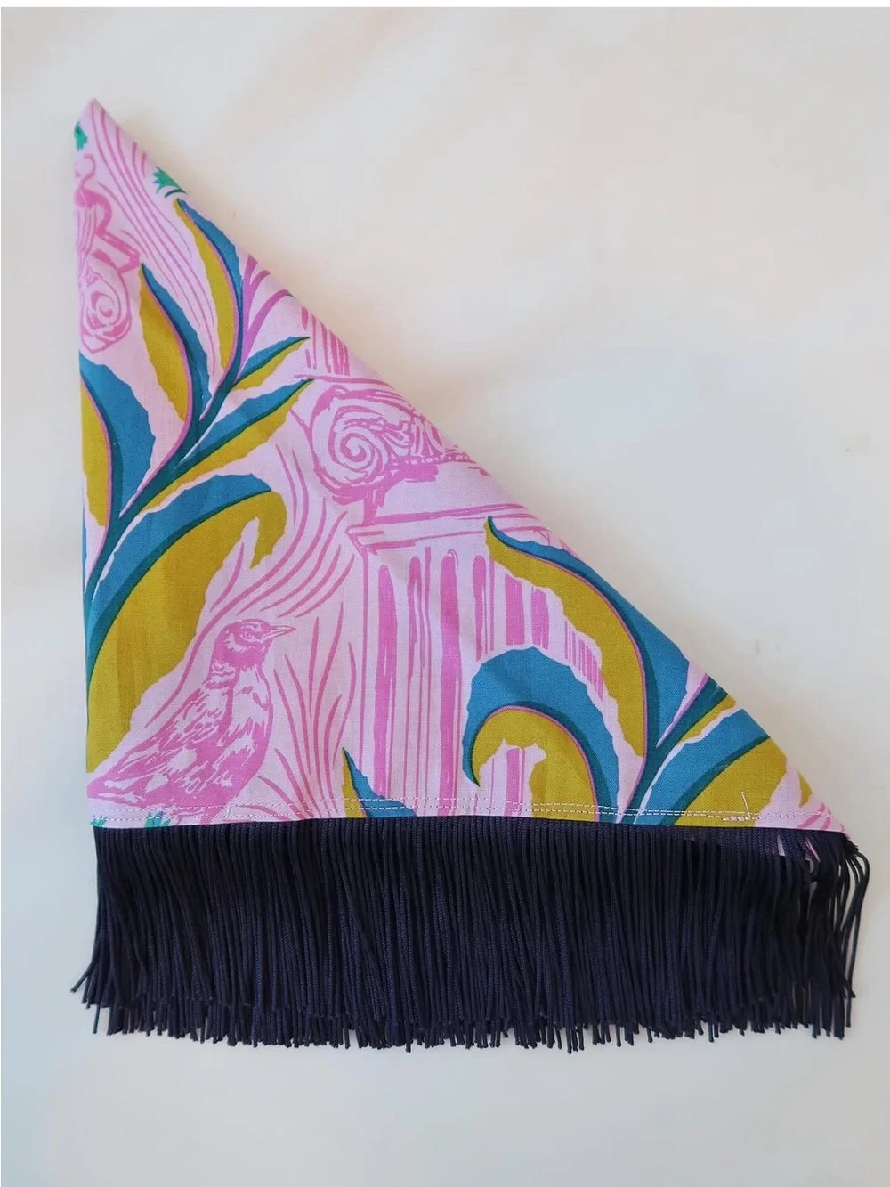 Floral Pink Fringe Bandana Scarf - Women's Accessory